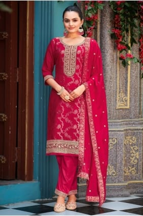 Jacquard Pink Salwar Kameez in Embroidered SK155897