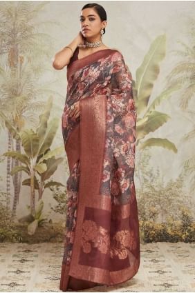 Soft Brown Saree with Weaving Jacquard silk SR28663