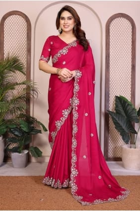 Pink Saree in Chiffon with Lace SR29544