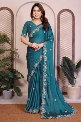 Chiffon Saree in Teal with Lace SR29546
