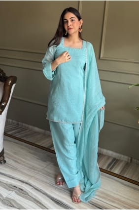 Lace Salwar Kameez in Sky blue Silk SK15745