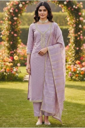 Embroidered Chanderi Salwar Kameez in Lavender SK15685