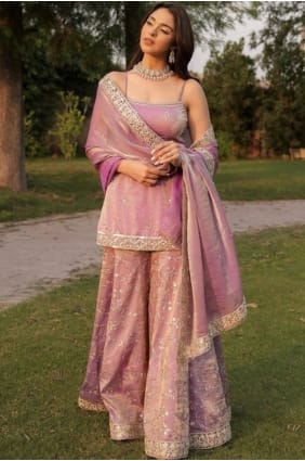 Sharara Suit in Lavender Satin with Embroidered SS1361