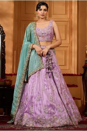 Lavender Embroidered Satin Lehenga Choli LC8807