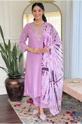 Lavender Salwar Kameez in Embroidered Viscose SK155164