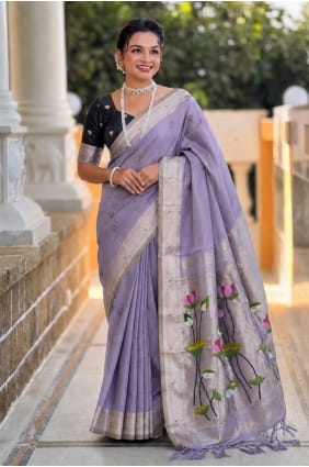 Cotton Saree in Lavender with Embroidered SR30134