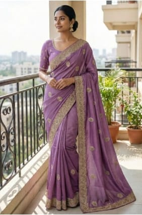 Lavender Embroidered Saree in Silk SR29636