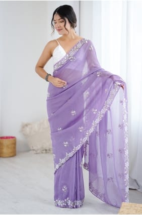Lavender Sequins Chiffon Saree with Blouse SR29827