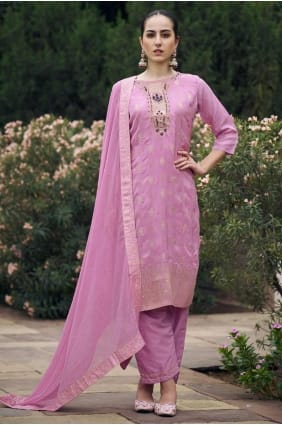 Lavender Straight Suit in Rayon with Weaving SK155483