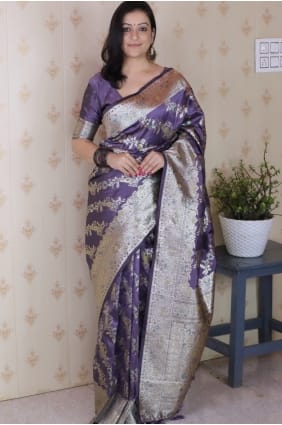 Saree in Lavender Banarasi silk with Weaving SR28978