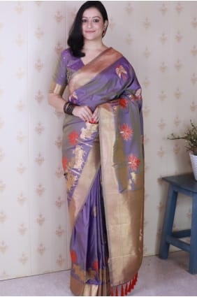 Weaving Silk Saree in Lavender with Blouse SR28972