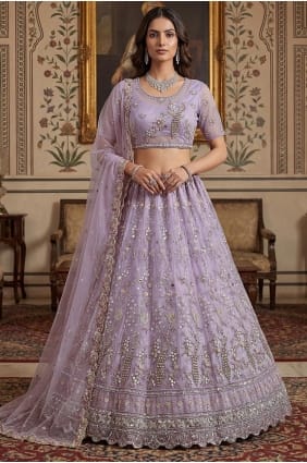 Net Lavender Wedding Lehenga Choli in Embroidered LC8935