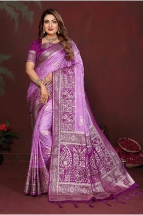 Lavender Satin Zari Saree with Blouse SR29929