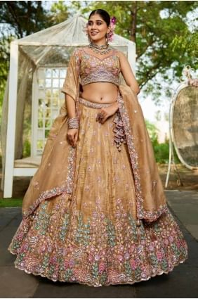 Lehenga Choli in Beige Tissue with Embroidered LC8489