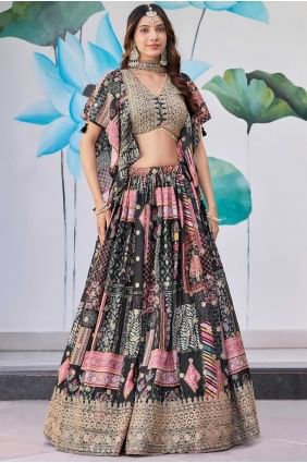 Black Lehenga Choli with Digital print Chinon chiffon LC8548