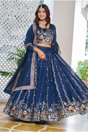 Embroidered Silk Lehenga Choli in Blue LC8889