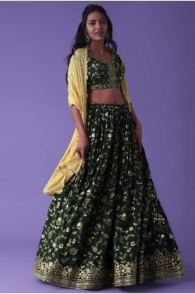 Sequins Georgette Lehenga Choli in Green LC8584