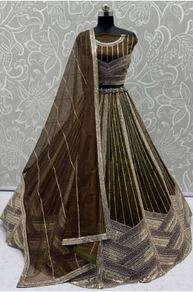 Sequins Net Mahendi Lehenga Choli with Dupatta LC8735