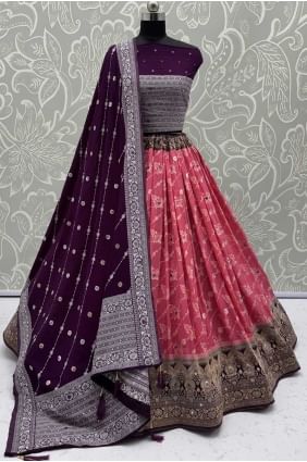 Pink Georgette Embroidered Lehenga Choli with Dupatta LC8663