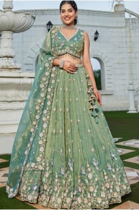 Pista Lehenga Choli in Tissue with Embroidered LC8730