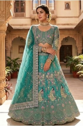 Sequins Net Rama Lehenga Choli with Dupatta LC9086