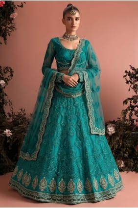 Teal Lehenga Choli in Net with Embroidered LC9049