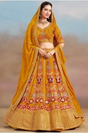 Sequins Georgette Lehenga Choli in Yellow LC8563