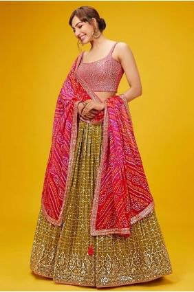 Sequins Georgette Lehenga Choli in Yellow LC8575
