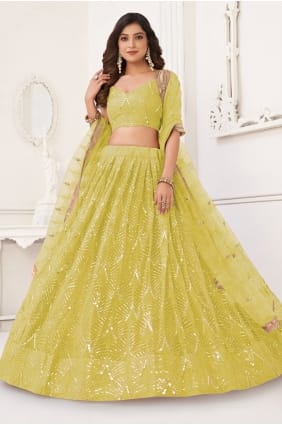 Lehenga Choli in Lemon Net with Thread LC8919