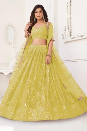 Lemon yellow Thread Net Lehenga Choli LC8959