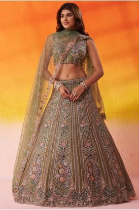 Net Lime green Lehenga Choli in Embroidered LC8862