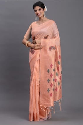 Peach Weaving Linen Saree SR29039