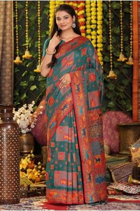 Rama green Weaving Linen Saree SR28880