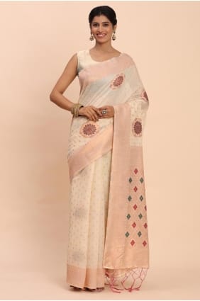 Off white Saree with Weaving Linen SR29036