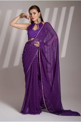Linen Saree with Printed lace in Lavender SR28161