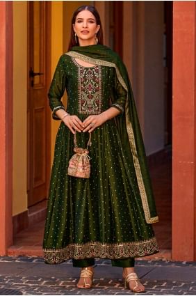 Mahendi Anarkali Suit in Embroidered Silk AS4132