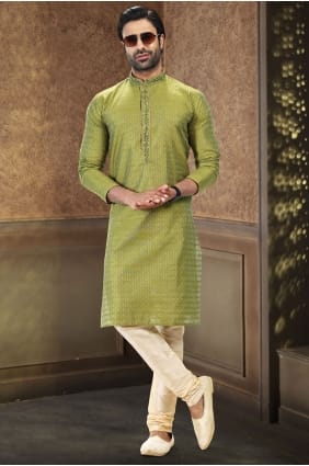 Mahendi Jacquard Embroidered Men Kurta with Dupatta KURR620