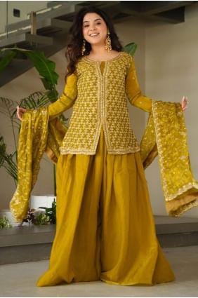 Silk Mahendi Sharara Suit in Embroidered SS1269