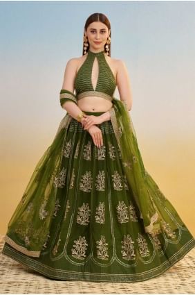 Mahendi Lehenga Choli with Embroidered Net LC8539