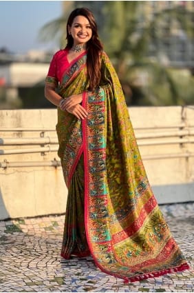 Saree in Mahendi Viscose with Printed SR29385