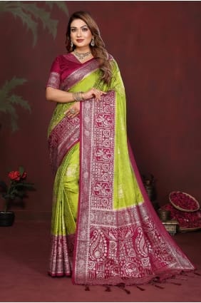 Mehendi Zari Satin Saree SR29928