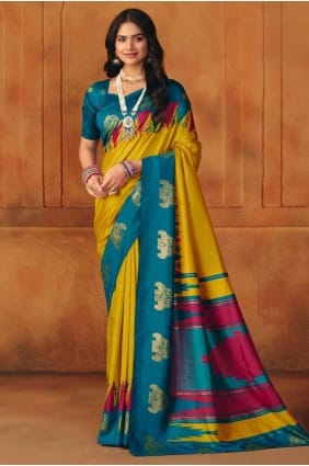 Yellow Printed Saree in Manipuri SR29744