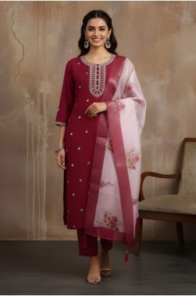 Maroon Silk Salwar Kameez with Embroidered SK159101