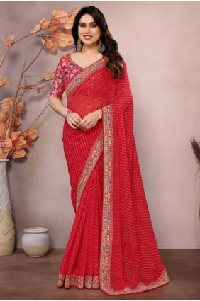 Latest Georgette Maroon Saree in Embroidered SR28697