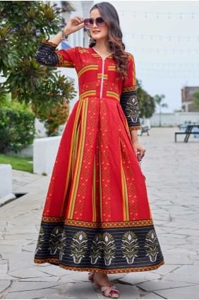 Gown Dress in Maroon Rayon with Weaving GW1173