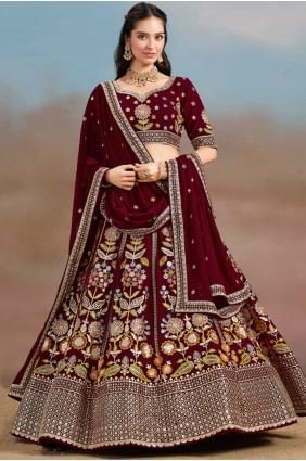 Sequins Lehenga Choli in Maroon Georgette LC8561