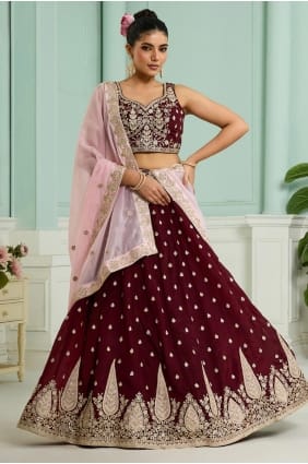 Maroon Lehenga Choli with Sequins Organza LC8764