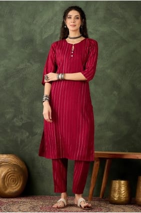 Embroidered Cotton blend Salwar Kameez in Maroon SK15831