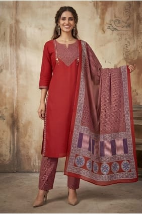 Maroon Printed Cotton Salwar Kameez SK159106