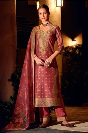 Shimmer Weaving Maroon Salwar Kameez with Dupatta SK155805